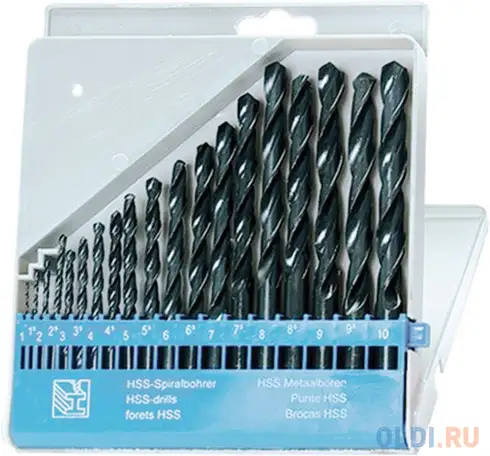 Набор сверл по металлу, 1-10 мм (через 0,5 мм), hss, 19, фотография 1