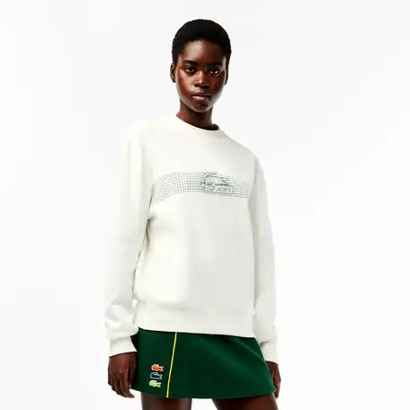 Женская толстовка lacoste oversize fit с круглым вырезом и принтом теннисной, фотография 1