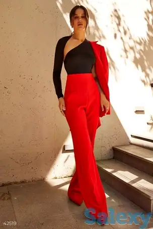 Красные прямые брюки с высокой талией, фотография 1