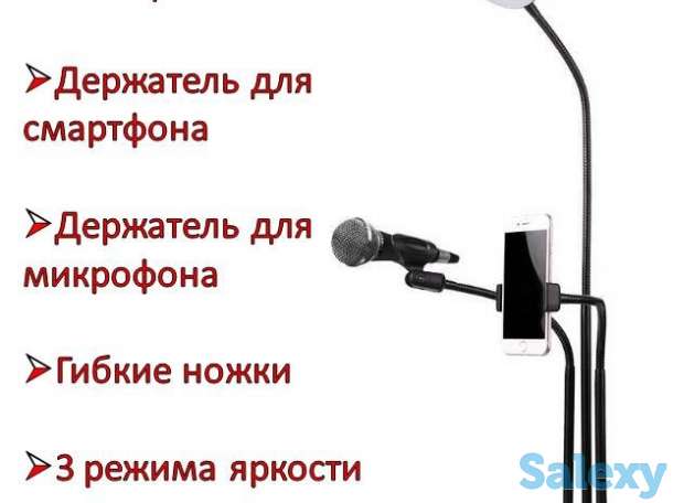 Продам кольцевую лампу + держатель для смартфона + держатель для микрофона на подставке с гибкими стойками, PROFESSIONAL, фотография 1