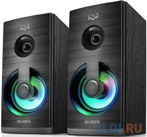 Колонки sven sps-512 2.0 чёрные (2x3w, usb, rgb подсветка, дерево), фотография 1