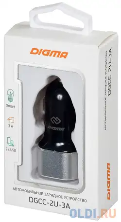 Автомобильное зарядное устройство digma dgcc-2u-3a-bs 3 а черный, фотография 1