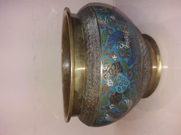 Большая ваза. Кашпо. Бронза, перегородчатая эмаль., фотография 6