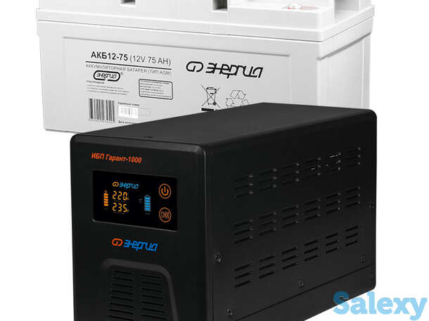 Комплект ибп инвертор энергия гарант 1000 + аккумулятор 75 ач, фотография 1