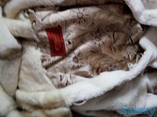 шуба бобер, белая 48-50 размер, теплая, капюшон норка, фотография 4