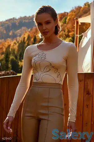 Бежевый боди с длинным рукавом, фотография 1