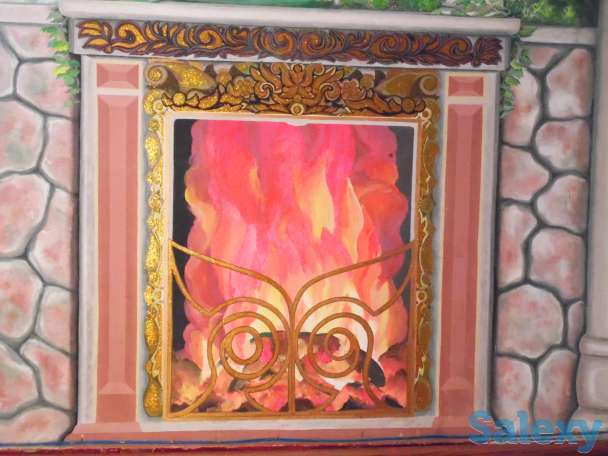 Художественная раскраска и роспись стен. Фальш : окно , камин., фотография 12