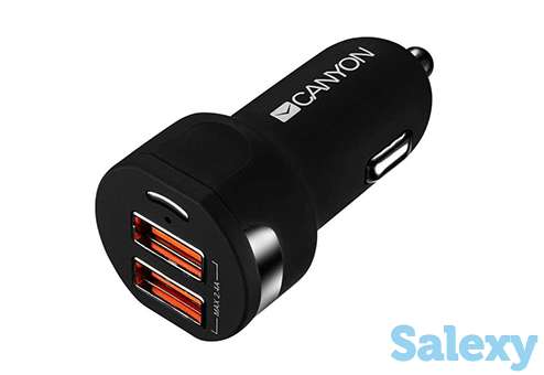 Автомобильное зарядное устройство canyon universal 2xusb car adapter 5v-2.4a cne-cca04b. черный, фотография 1