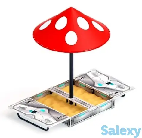 Песочница с крышкой средняя и навесом грибок (техно) - ио 5.01.10-10, фотография 1