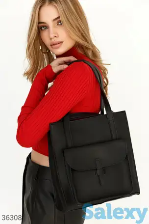 Черная сумка с накладным карманом, фотография 1