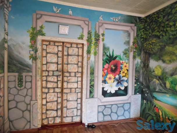 Художественная раскраска и роспись стен. Фальш : окно , камин., фотография 2