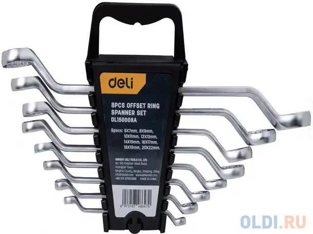 Набор накидных изогнутых гаечных ключей 8 шт deli dl150008a спецификация: 6x7мм,, фотография 1