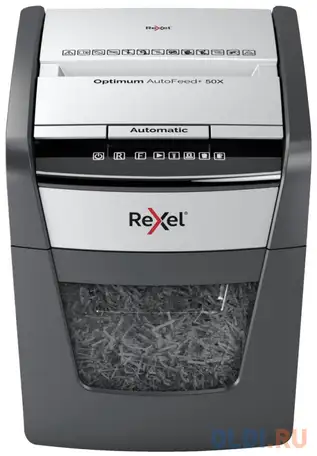 Шредер rexel optimum autofeed 50x черный с автоподачей (секр.p-4)/фрагменты/50лист./20лтр./скрепки/с, фотография 1