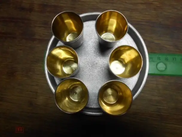 Продам набор коньячных стопок на подносе из мельхиоразолочёные., фотография 4