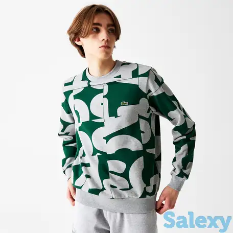 Мужская флисовая толстовка lacoste crew neck c графическим принтом, фотография 1