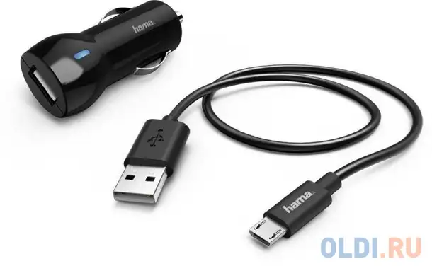 Автомобильное зарядное устройство hama h-183246 2.4а microusb черный, фотография 1