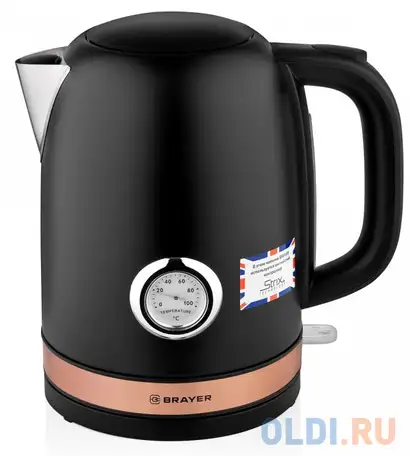 Чайник электрический brayer br1005bk 2200 вт чёрный 1.7 л нержавеющая сталь, фотография 1