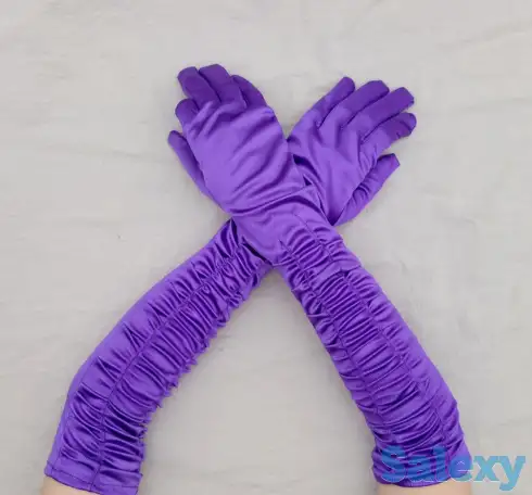 Перчатки атласные длинные со сборкой в Алматы. В наличии. Доставка, фотография 4