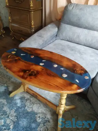 Продам чайные столики из эпоксидной смолы и спилов дерева, фотография 4