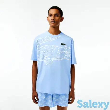 Свободная мужская футболка lacoste с круглым вырезом и принтом, фотография 1