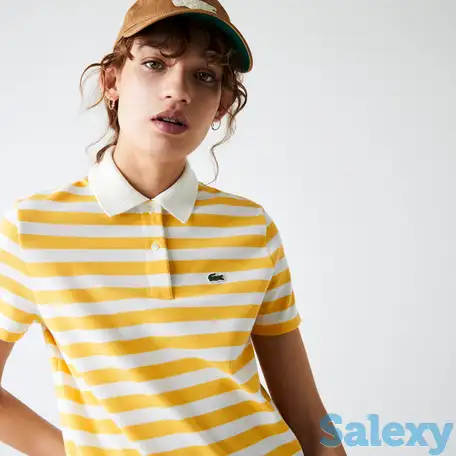 Женская хлопковая рубашка поло в полоску lacoste regular fit воротником, фотография 1