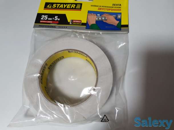 Двухсторонняя клейкая лента на вспененной основе, STAYER, 25мм х 5, фотография 1