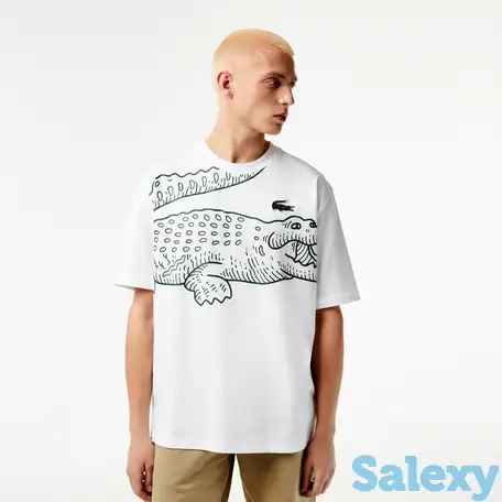 Свободная мужская футболка lacoste с круглым вырезом и принтом, фотография 1