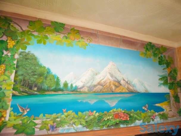 Художественная раскраска и роспись стен. Фальш : окно , камин., фотография 11