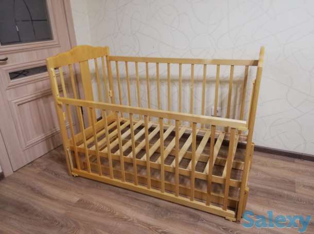 Детская кроватка маятник с матрацом и комплектом постельного белья, фотография 2