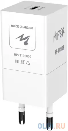 Hiper сзу 20 вт, qc/pd, type-c, белый (hp-wc009), фотография 1
