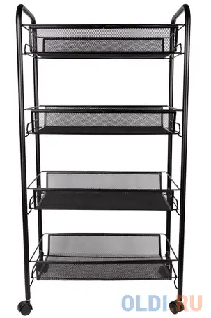 Этажерка (тележка) brabix офисно-бытовая 4 яруса, на колесах, металл, черная, 43,5х26х83,5, фотография 1