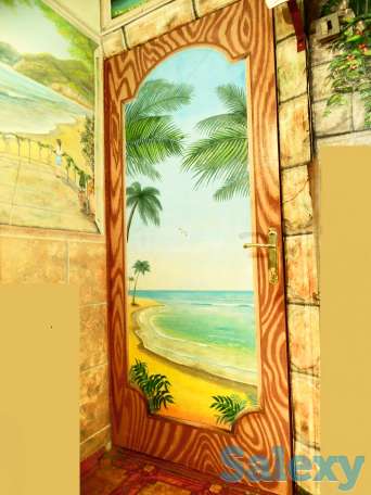 Художественная раскраска и роспись стен. Фальш : окно , камин., фотография 13