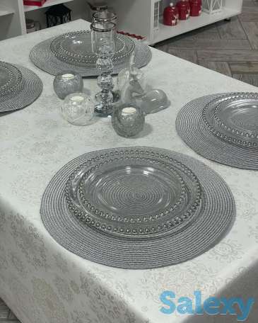 ШШикарная испанская скатерть с серебряным люрексом и тефлоновым покрытием, фотография 3