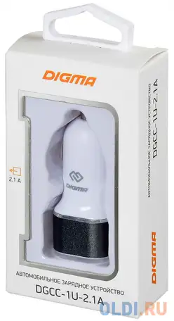 Автомобильное зарядное устройство digma dgcc-1u-2.1a-wg 2.1a белый, фотография 1