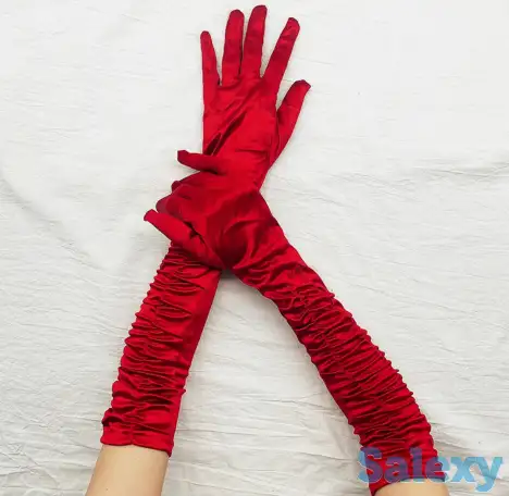 Перчатки атласные длинные со сборкой в Алматы. В наличии. Доставка, фотография 1