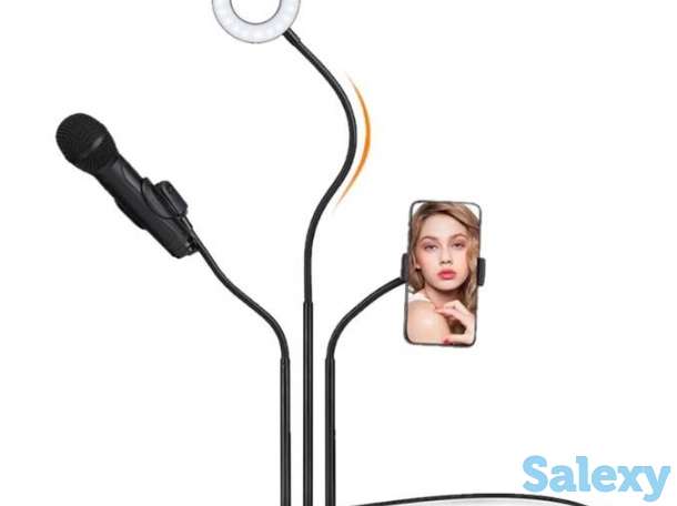 Продам кольцевую лампу на прищепке + держатель для телефона + держатель для микрофона на гибких ножках для стрима, мобил, фотография 1