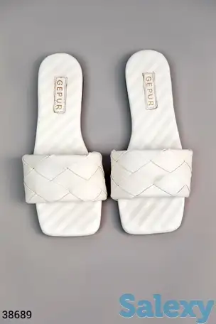 Шлепанцы белые на плоской подошве, фотография 1