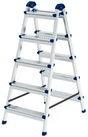 Стремянка двухсторонняя 5 ст., сталь профиль, стальные ступени, россия// сибртех, фотография 1