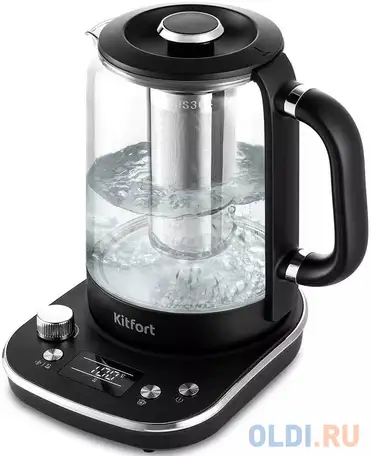 Чайник электрический kitfort кт-6157 2200 вт чёрный нержавеющея сталь 1.6 л, фотография 1