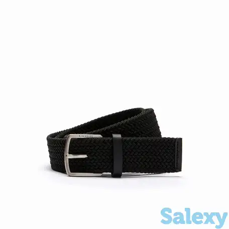 Мужской эластичный вязаный ремень lacoste с гравированной пряжкой, фотография 1