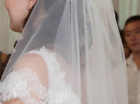 Великолепное свадебное платье, А форма, цвет айвори, фотография 5