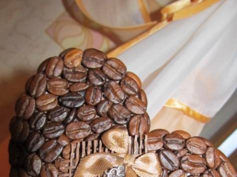 Топиарий из кофейных зерен сердце шар елочка на заказ ручной работы, фотография 3