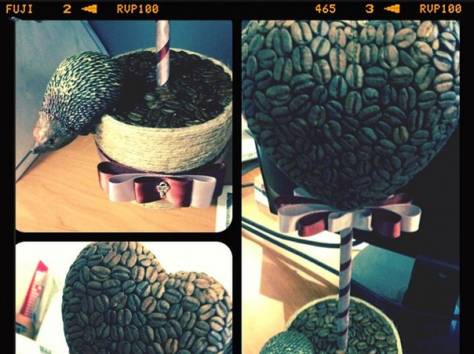 Топиарий из кофейных зерен сердце шар елочка на заказ ручной работы, фотография 5