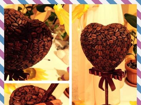Топиарий из кофейных зерен сердце шар елочка на заказ ручной работы, фотография 6