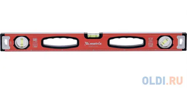 Уровень алюминиевый, фрезерованный, 3 глазка, рукоятки, 600 мм// matrix, фотография 1