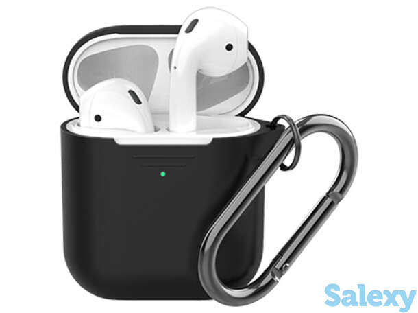 Чехол с карабином deppa для airpods 1/2 (47014). черный, фотография 1
