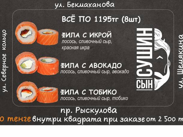 Доставка суши и пиццы в Турксибском и Жетысуйском районе, фотография 1