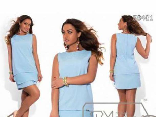 Летнее платье голубого цвета, ткань-модуль, длина 91см, размер 50-52 , фотография 1