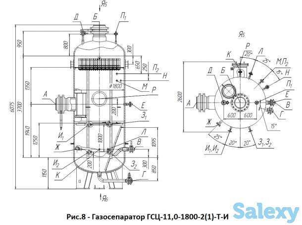 Газосепараторы с центробежными элементами типа ГСЦ с условным давлением от 1,6 МПа до 16 МПа, фотография 8