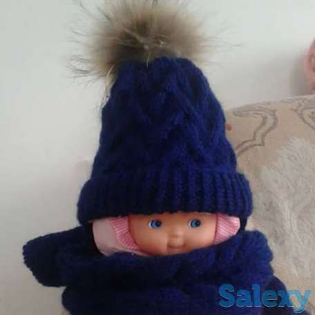 Зимняя вязанная шапка с шарфом, фотография 1